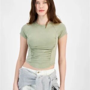 Olive Green Ruched Crop Top